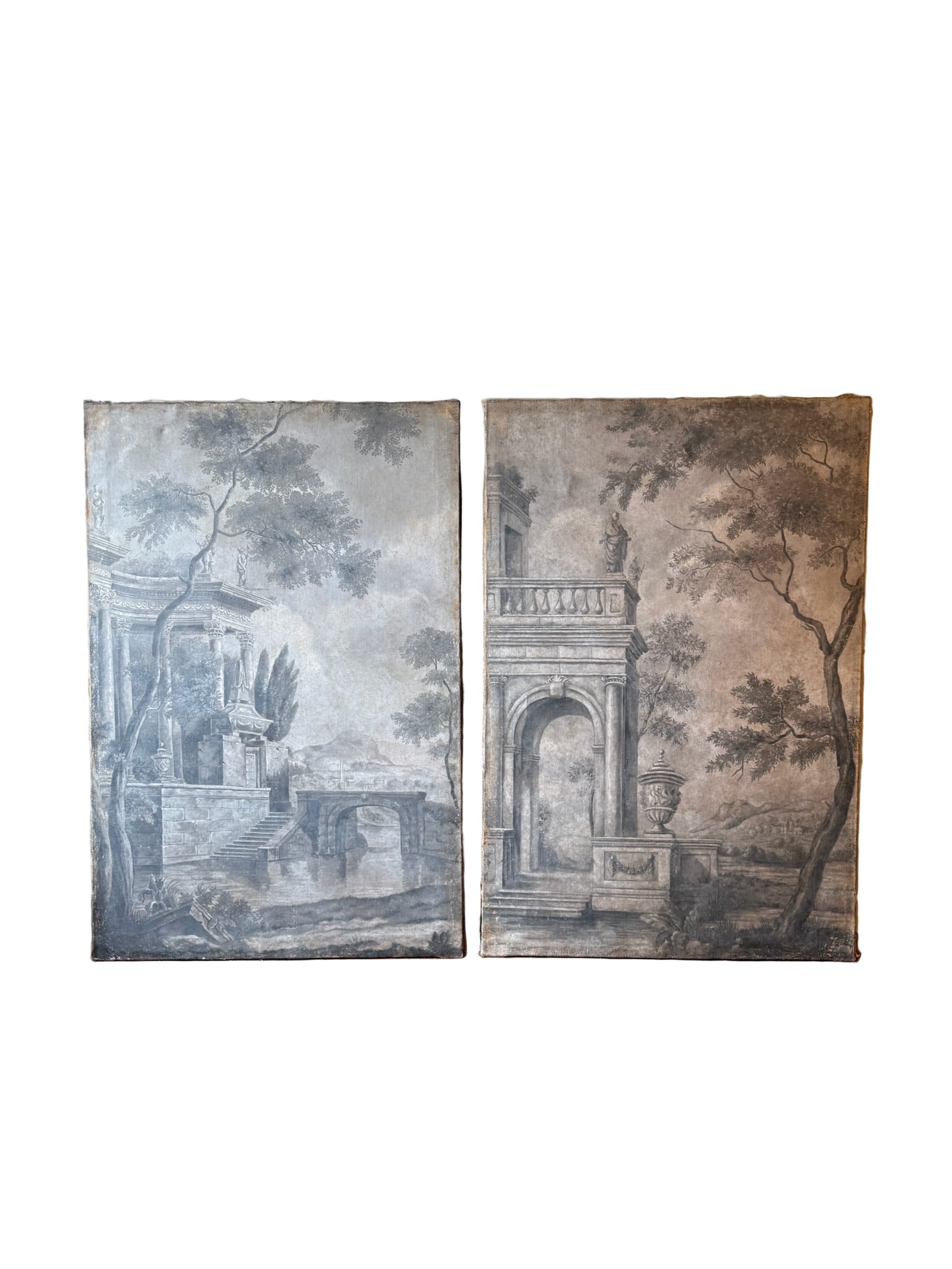 Pair of 18th Century Grisaille Canvas Panels