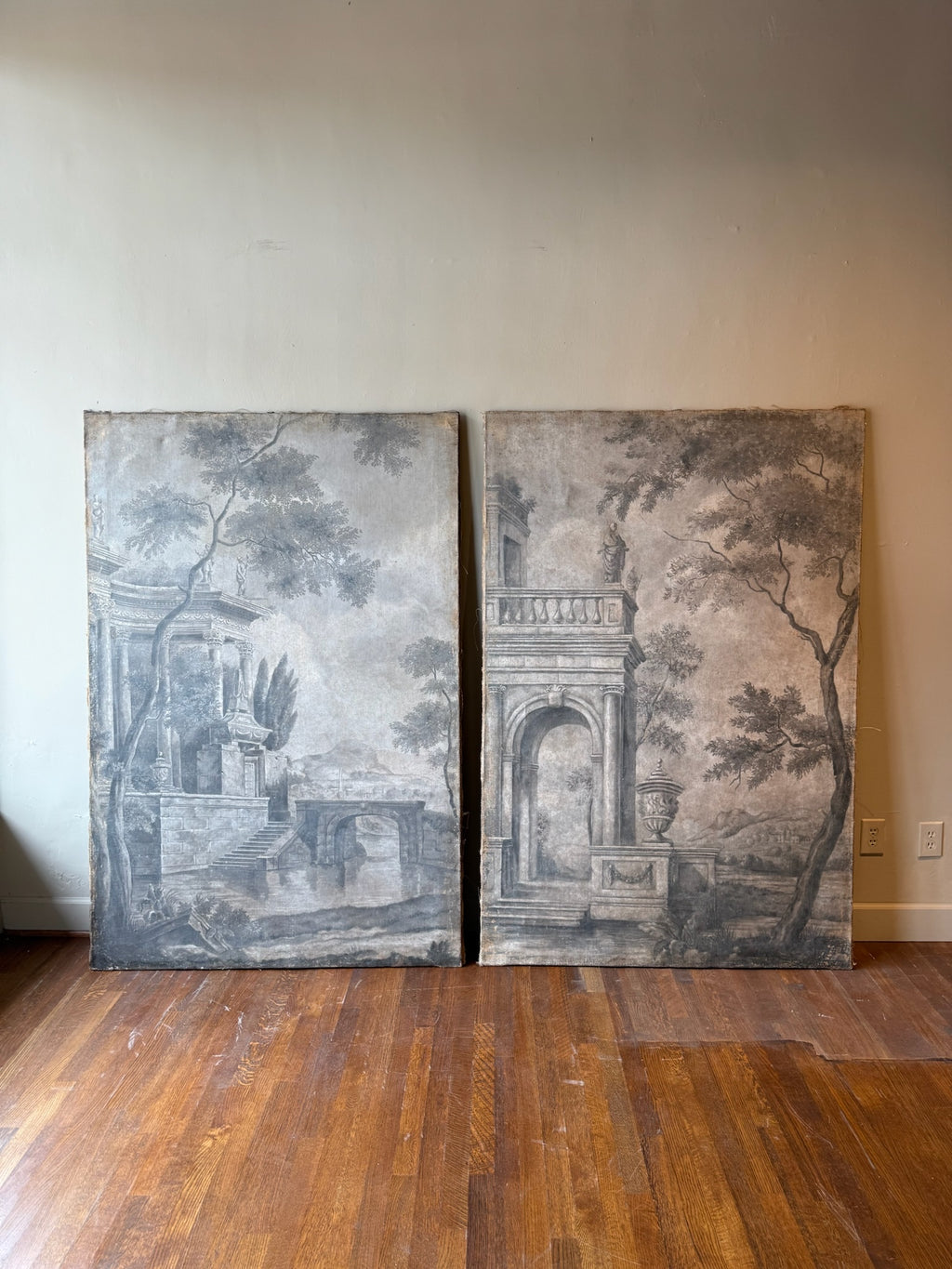 Pair of 18th Century Grisaille Canvas Panels