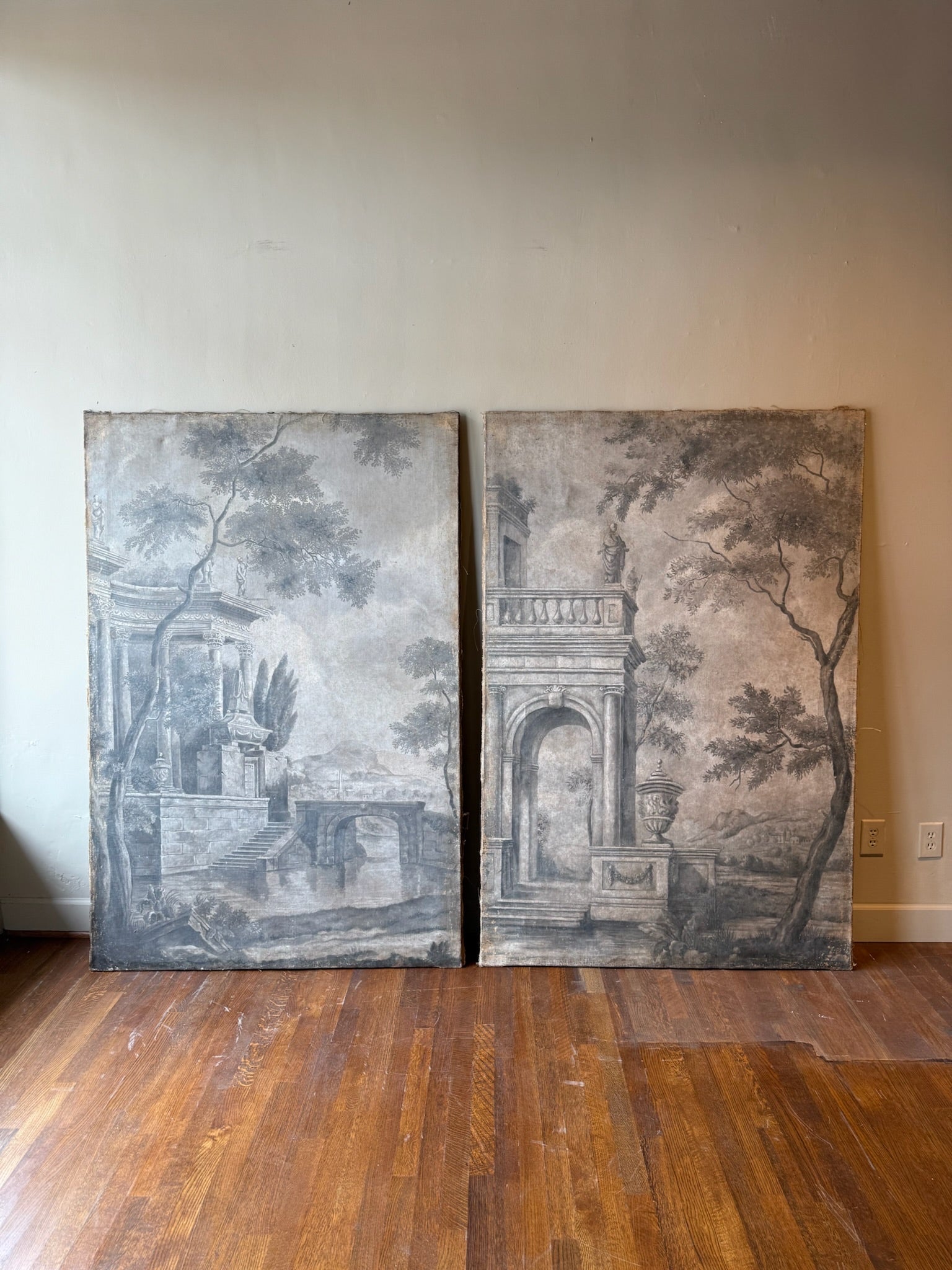 Pair of 18th Century Grisaille Canvas Panels