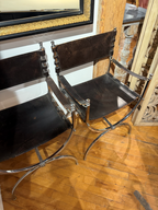 Pair of Black Leather Savonarola Chairs