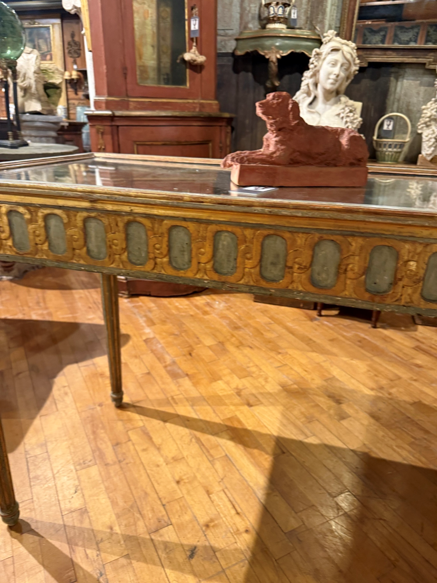 Antique Italian Neoclassical Giltwood Console Table with Glass Top