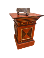 Antique Painted Wood Pedestal Stand with Geometric Motif
